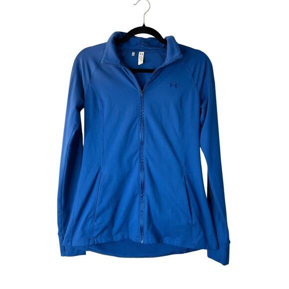 Under Armour Womens Running Fitted Jacket Royal Blue Size S Full Zip Pocket - Picture 1 of 16